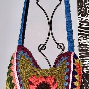 Gypsy Rose Colorful Floral Crochet Shoulder Zipper Satchel Boho Bag